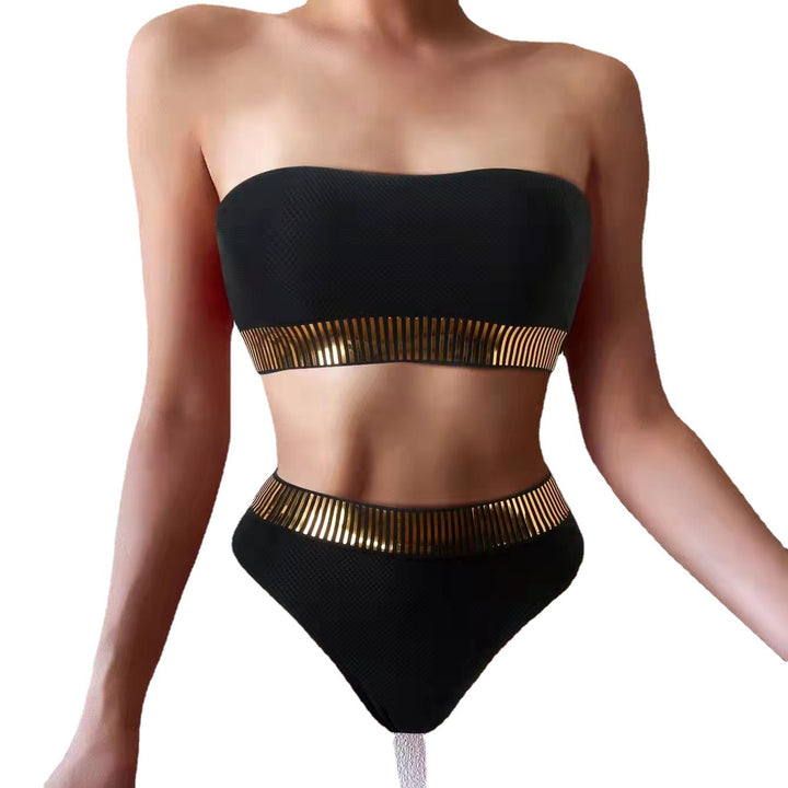 Dame Bandeau Højt skåret Bikini Sæt med Metalaccenter Stilla