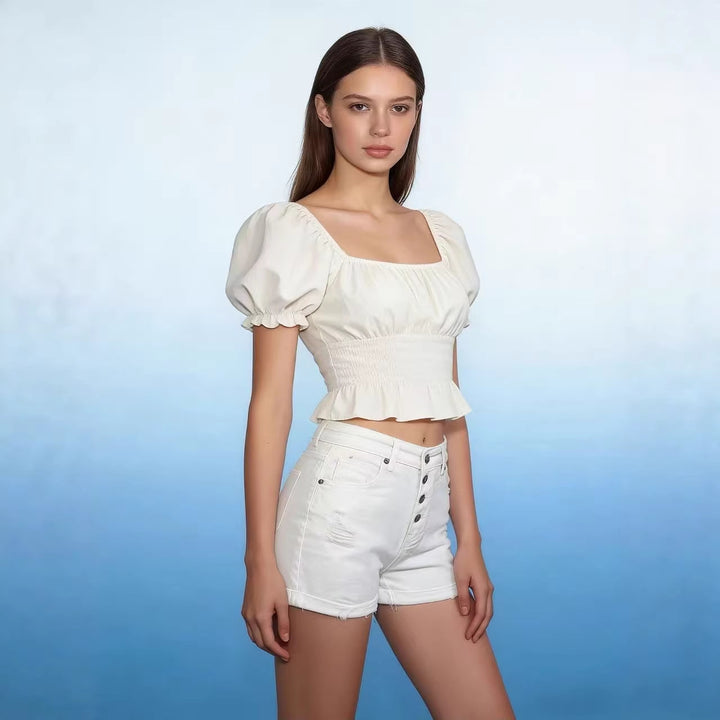 Dame cropped Denim-jakke med to lommer Skovae