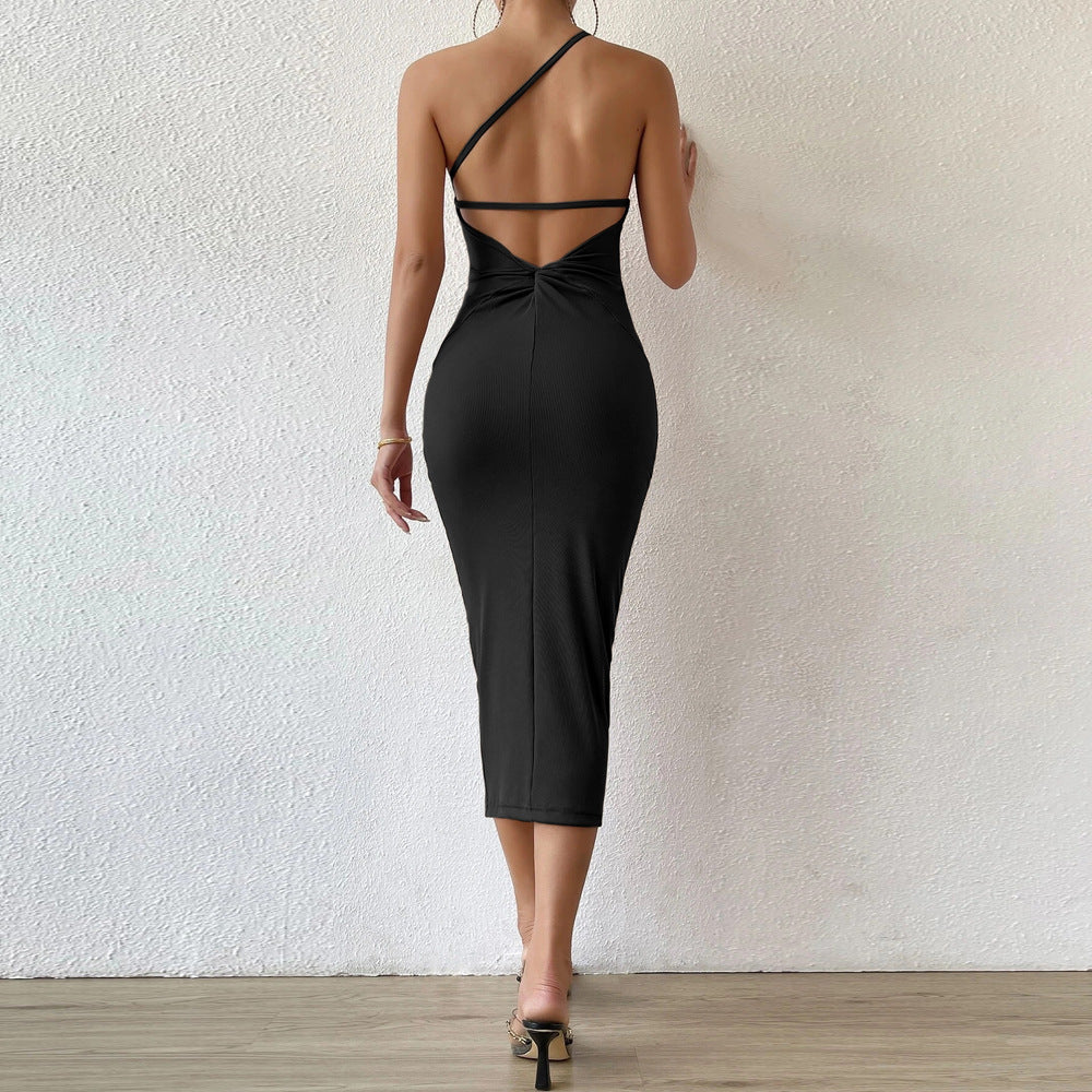 Kvinders figursyet midi kjole med asymmetrisk design Stilla