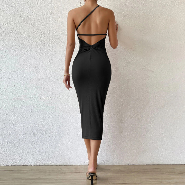 Kvinders figursyet midi kjole med asymmetrisk design Stilla