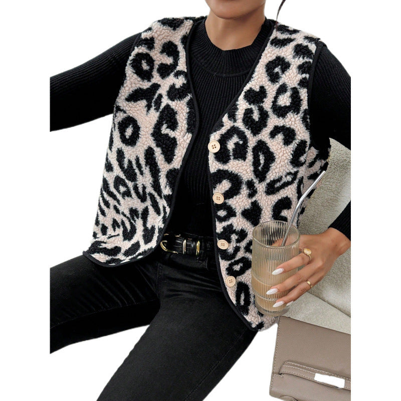Dame leopardprint quiltet vest Stilla