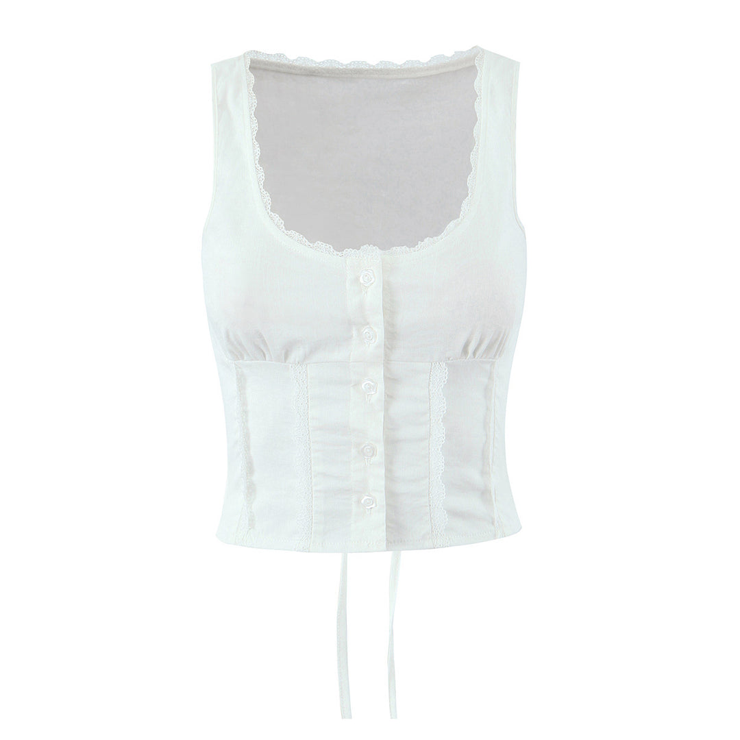 Dame Crop-Top med både raffineret knapdesign og sarte spidsdetaljer Stilla