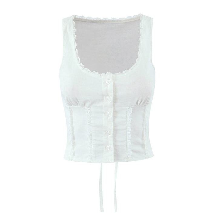 Dame Crop-Top med både raffineret knapdesign og sarte spidsdetaljer Stilla