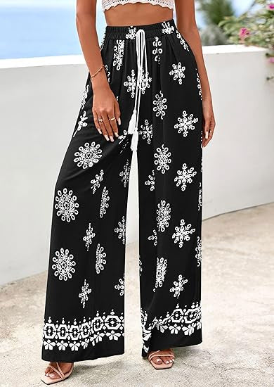 Dame brede sommerbukser med Boho-mønster Skovae