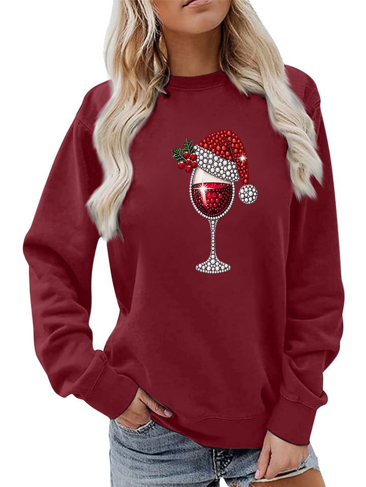 Kvinders sweatshirt med blødt foer og festligt vinmotiv Stilla