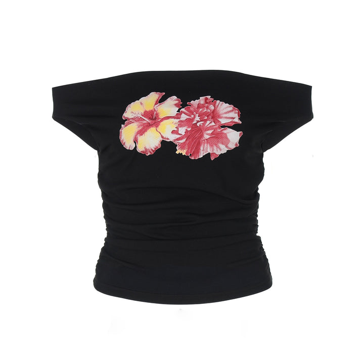 Dame Off-Shoulder Crop Top med blomstertrykt Stilla