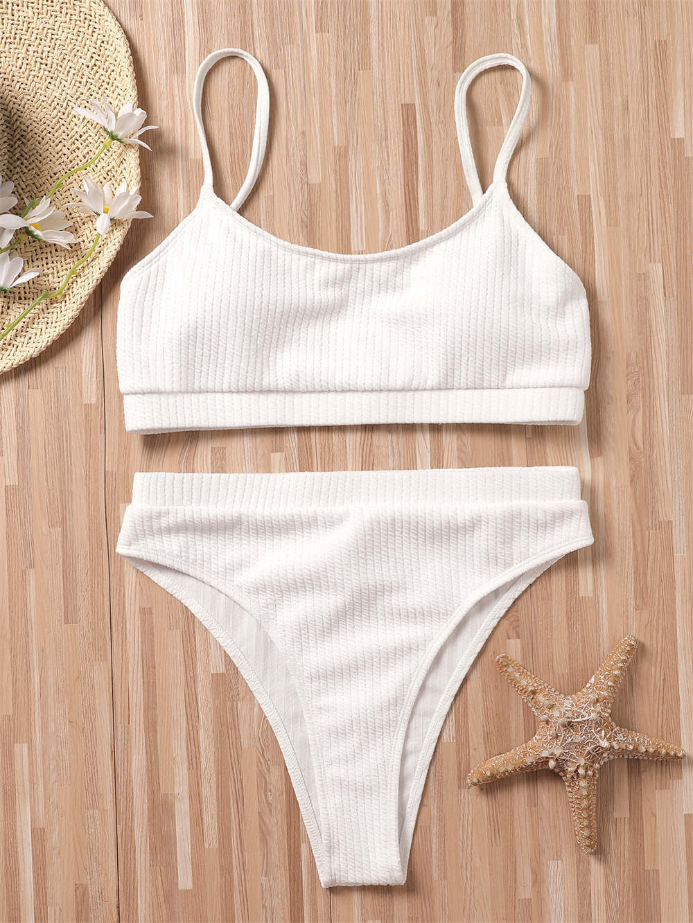 Dame Rib-Højtalje-Bikini-Sæt Stilla 1750839704
