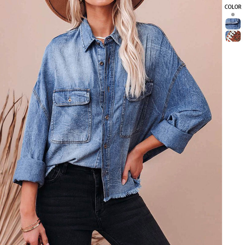 Kvinders jeansjakke i en afslappet oversized stil med frynserelaterede detaljer Stilla