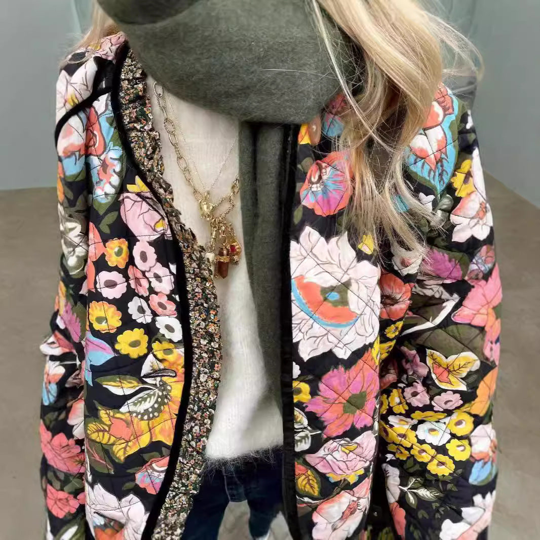 Dame Floral Print Steppjakke Stilla