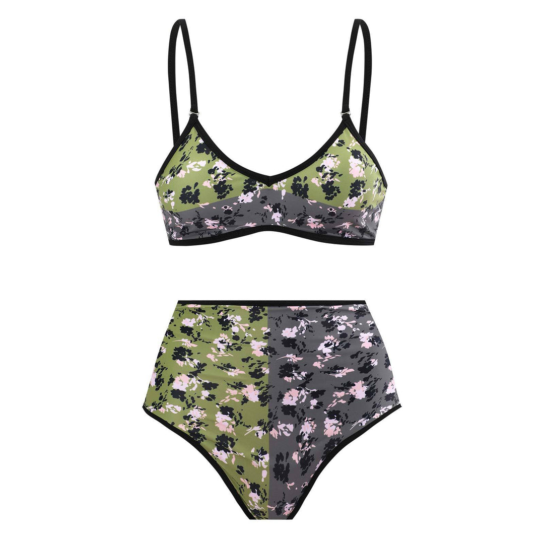 Dame Højskåret Bikini med blomster mønster og kontrasterende detalje Skovae