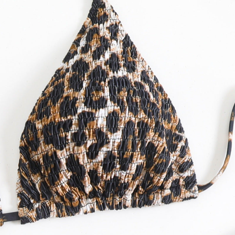 Dame triangle bikini med trendy dyreprint og høj benudskæring Skovae