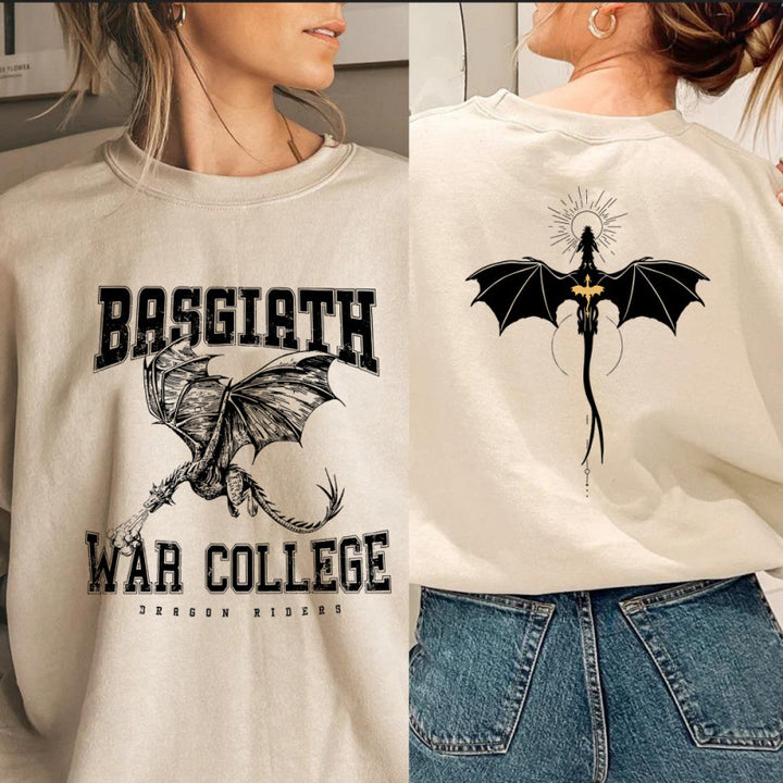 Kvinders sweatshirt med kreativ dragemotiv og unikt college design Skovae