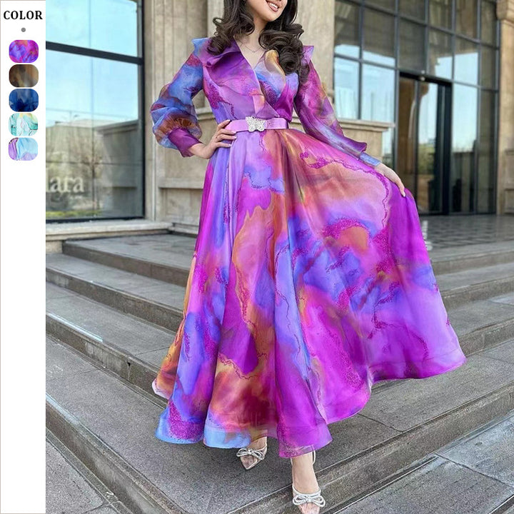 Dame Maxikjole med flydende chiffon og legende flæse design Stilla