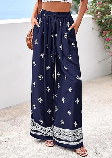 Dame brede sommerbukser med Boho-mønster Skovae