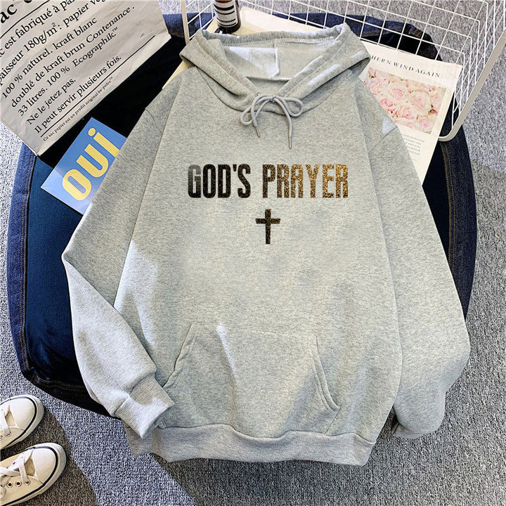 Damehoodie med unik lettering og krydsdesign Skovae