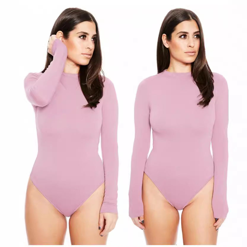 Dame Langærmet Bodysuit med figursyet snit og høj krave Stilla