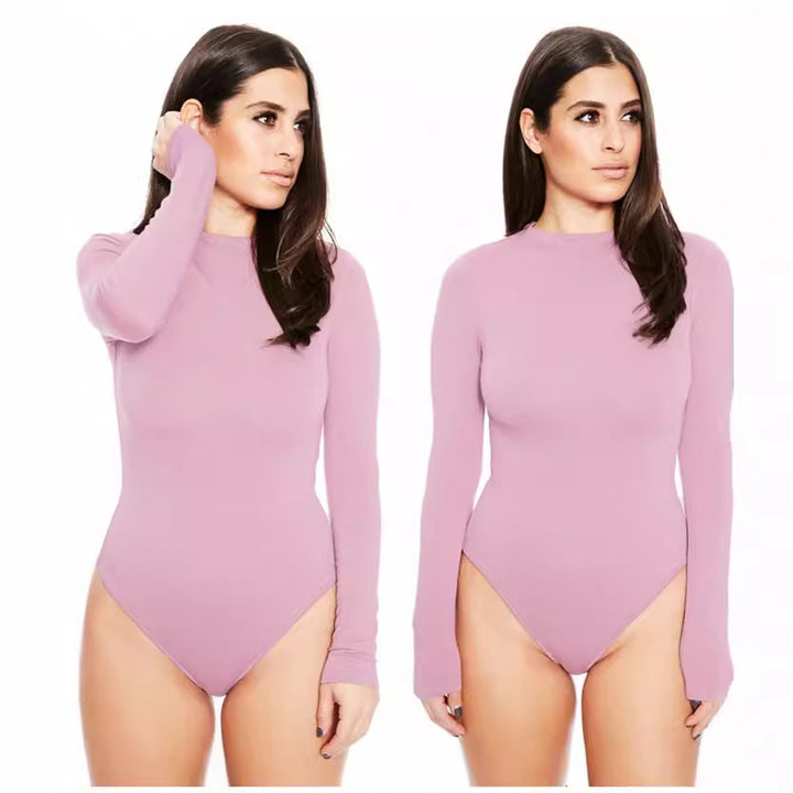 Dame Langærmet Bodysuit med figursyet snit og høj krave Stilla