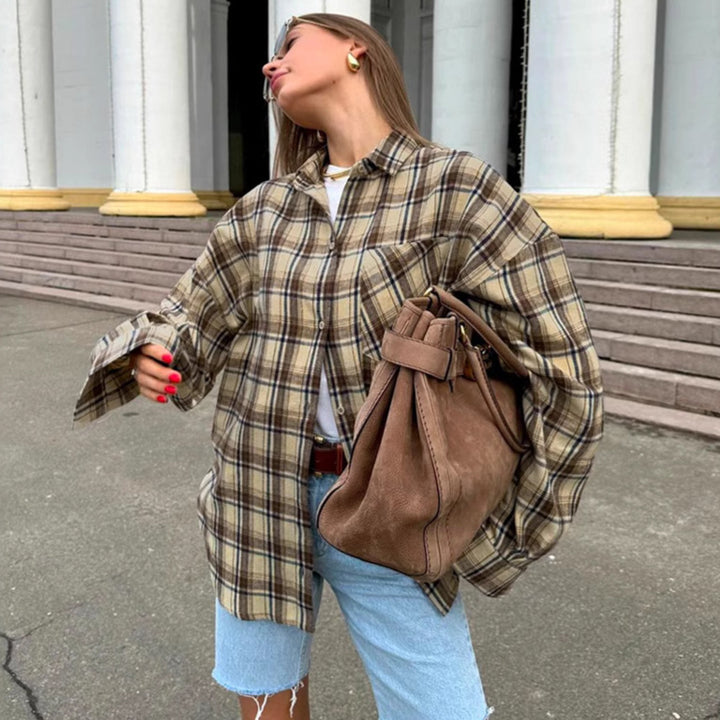 Dame Karo-Skjortejakke i afslappet oversized-snit Stilla