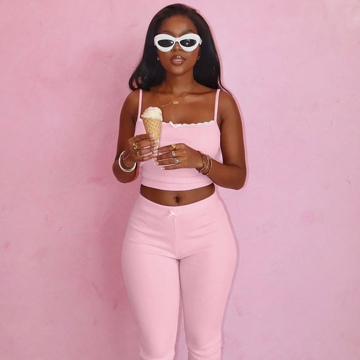 Dame Sporty Crop-Top og Capri-Bukser Sæt Skovae