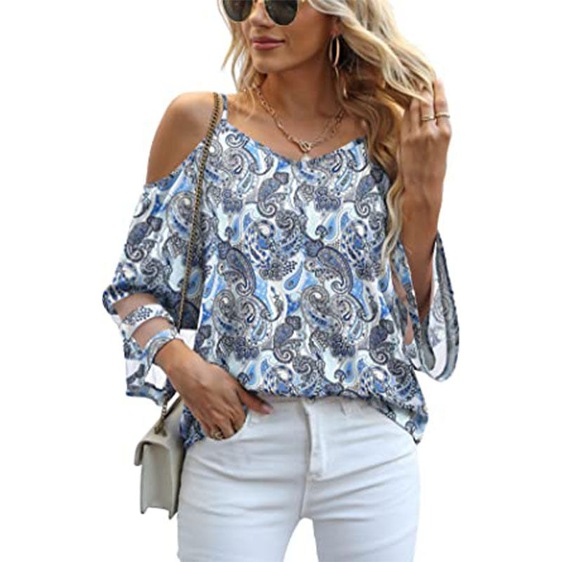 Dame skulderfri bluse med paisley mønster Stilla