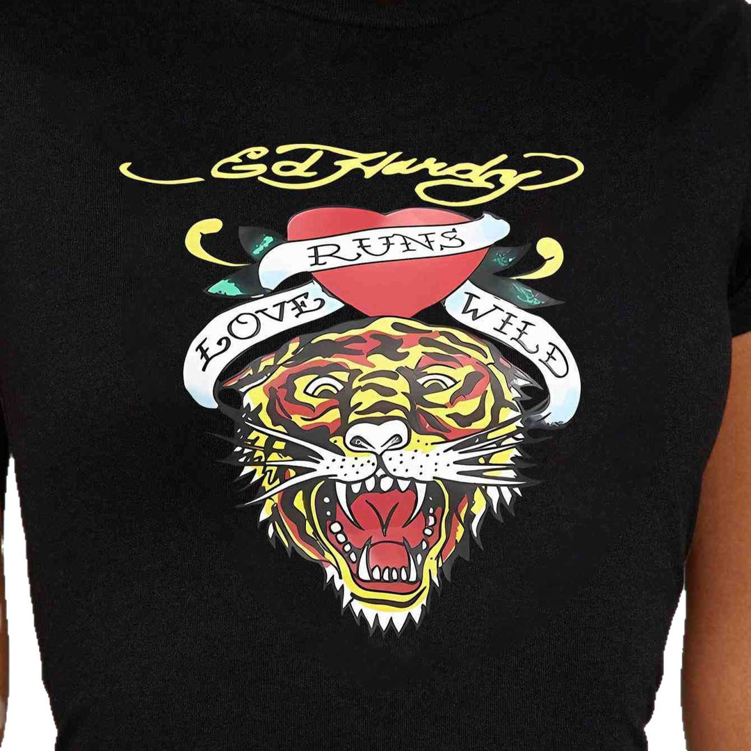 Dame T-shirt med kreativt tiger-motiv og inspirerende tekst Skovae