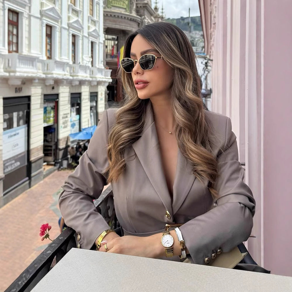 Dame elegant skræddersyet blazer med bælte Stilla