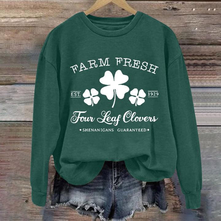 Dame fritids sweatshirts med vintage-inspireret kløvermotiv og behagelig pasform Stilla
