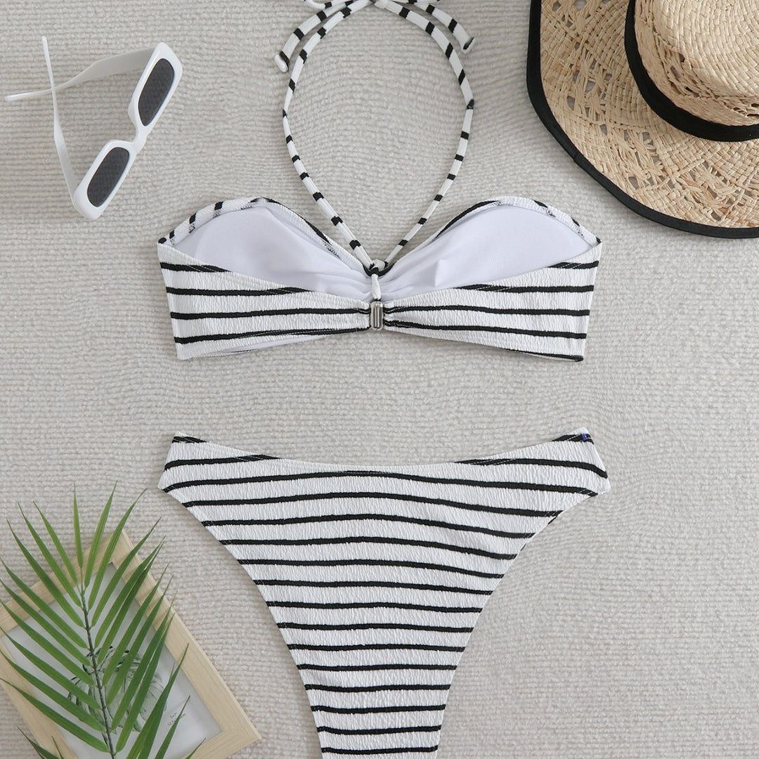 Dame bandeau-bikini med sidelæns bindebånd og stribet design Stilla