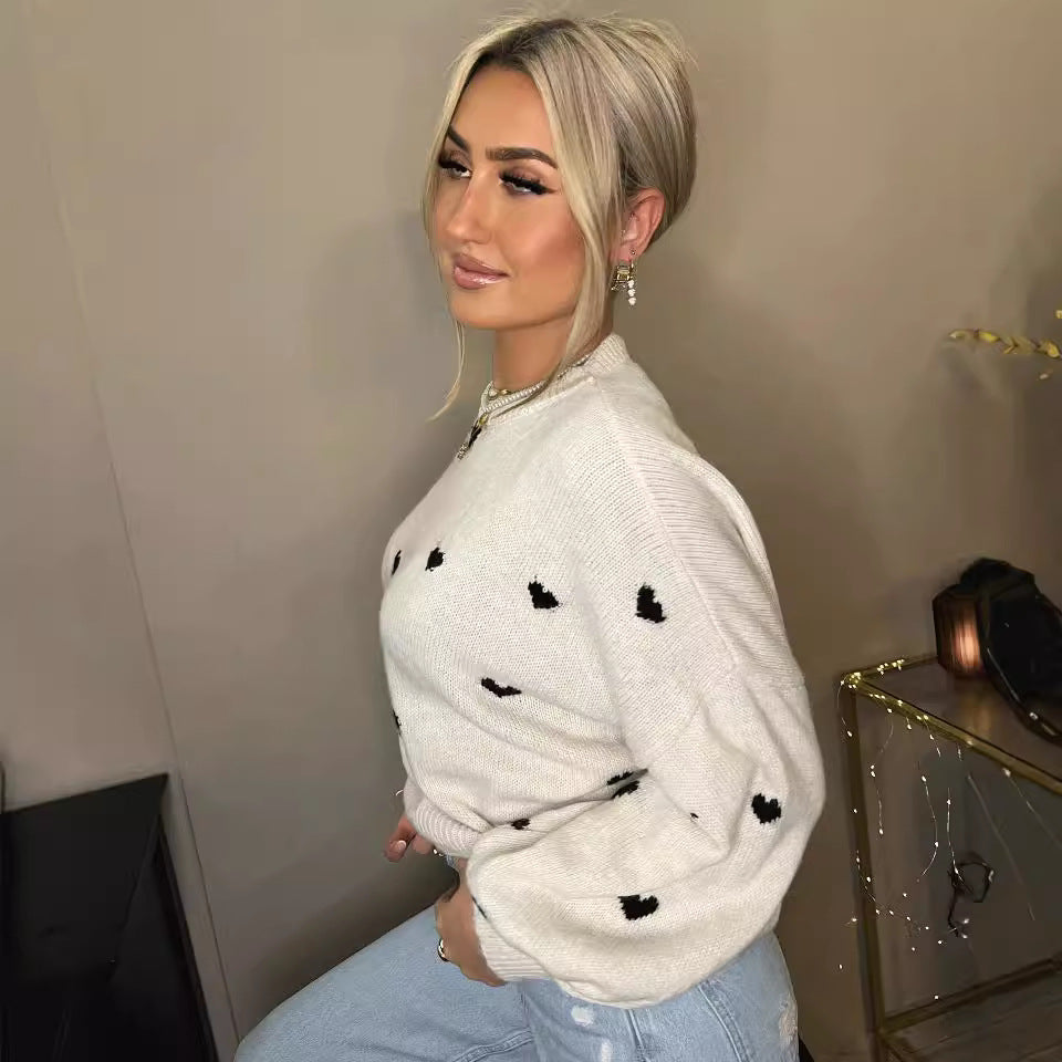 Kvinder hyggelig strik sweater med hjertemotiv og løs pasform Stilla