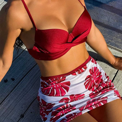 Dame bikini-sæt med elegant knudedesign og blomsterkjole Skovae