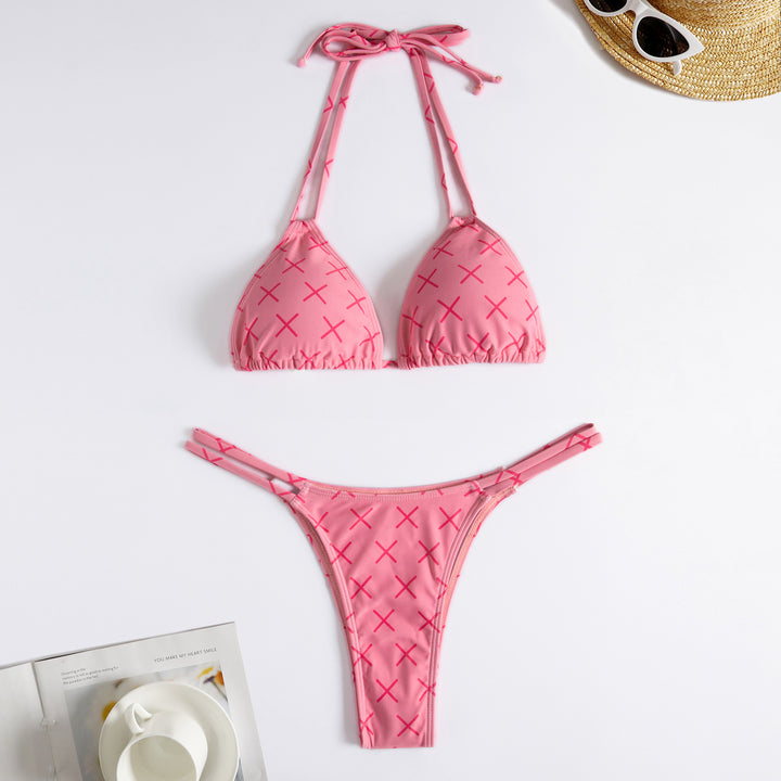 Dame Minimalistisk Triangel-Bikini med Kryds-Design Skovae