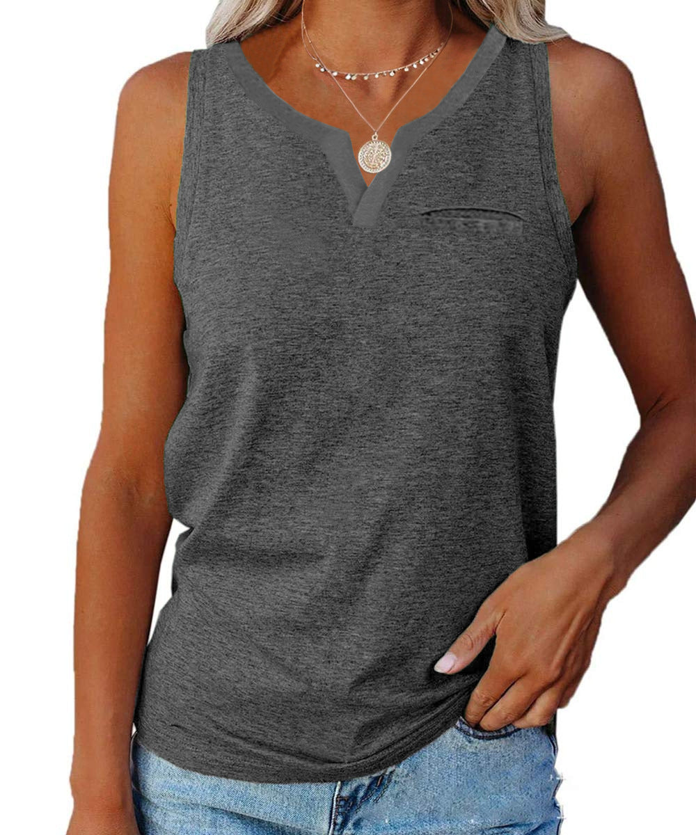 Dame afslappet V-hals tanktop med lomme Stilla