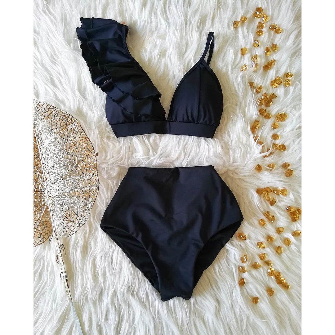 Dame bikini sæt med trendy flæse detaljer og høj talje Stilla