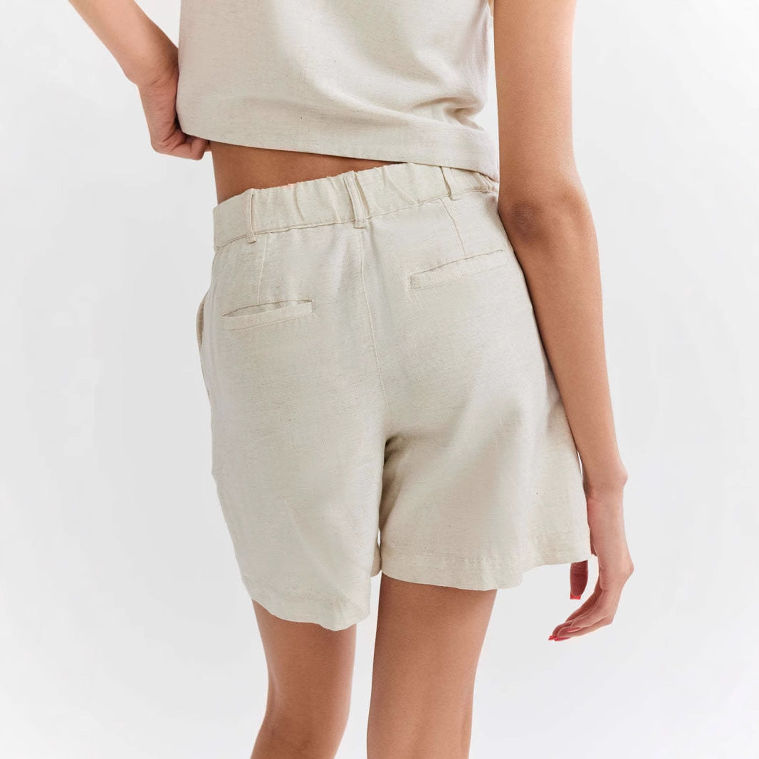 Dame Lettere Linned-Shorts med elastisk bælt samt praktiske lommer Stilla