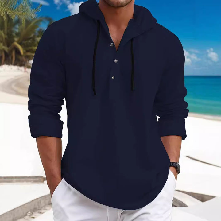 Herren nan sommerligt Hoodie-Henley med skjult knaplukning, snor og rundet kant Skovae