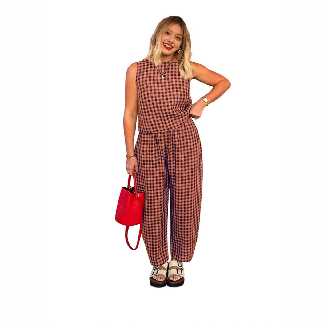 Dame jumpsuit med ternet mønster og afslappet pasform Stilla
