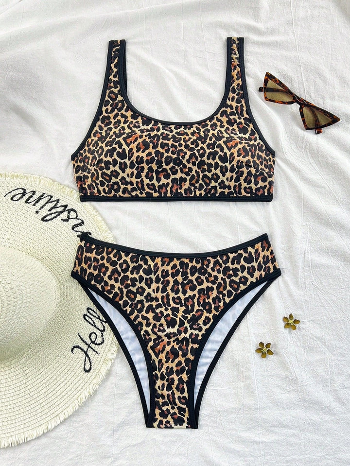 Dame bikini sæt med trendy leopardmønster Skovae