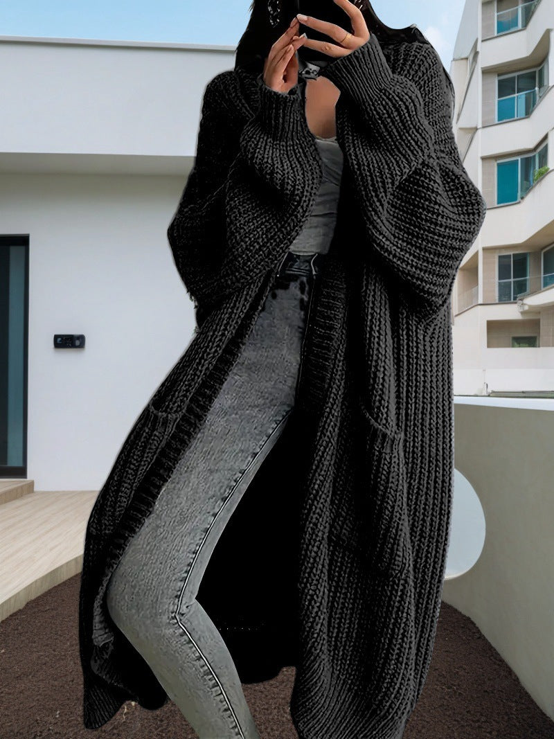 Kvinders chunky strikket cardigan med åben front og praktiske lommer Stilla
