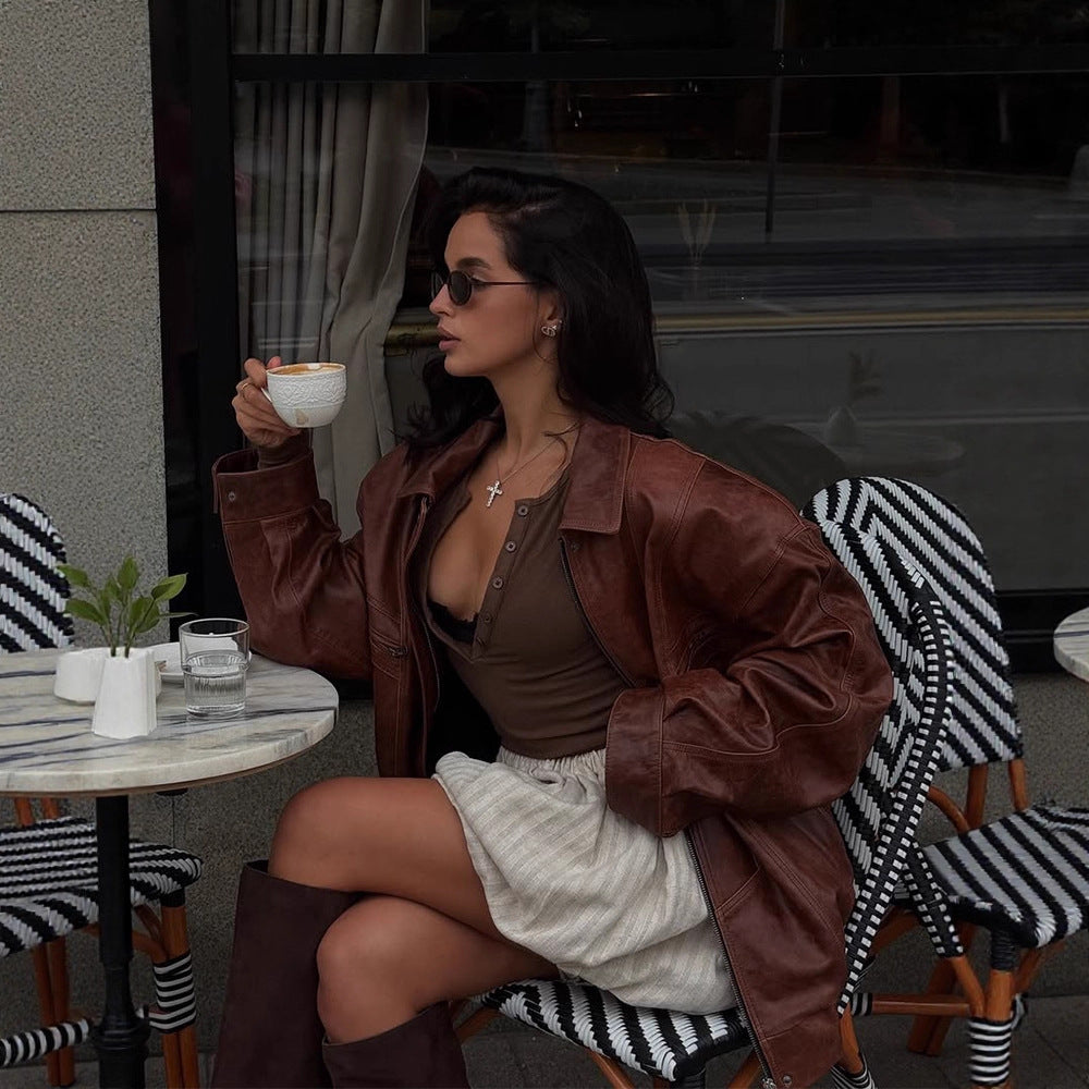 Dame casual kunstlæderjakke i oversized stil Stilla
