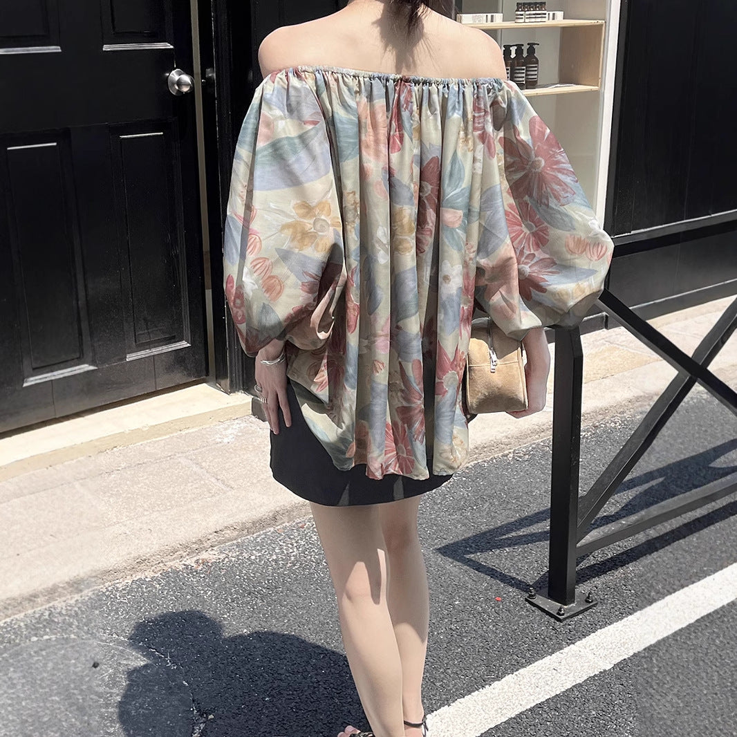 Dame luftig blomstershirt med elastisk liv Stilla