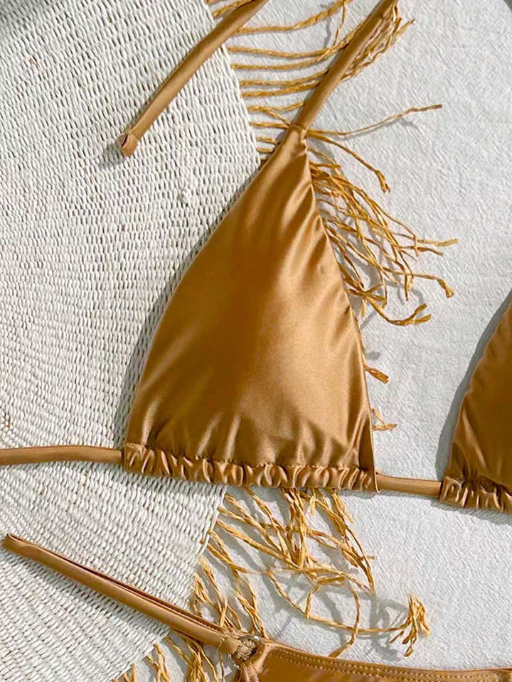 Dame triangel-bikini med elegante frynser og justerbare bånd Skovae