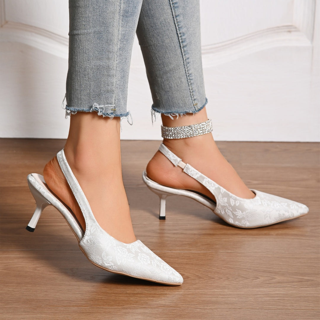 Dame elegante Slingback-pumps med floralt jacquardmønster Stilla