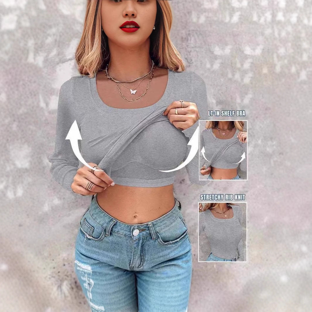 Kvindernes cropped langærmede skjorte med integreret tanktop Stilla