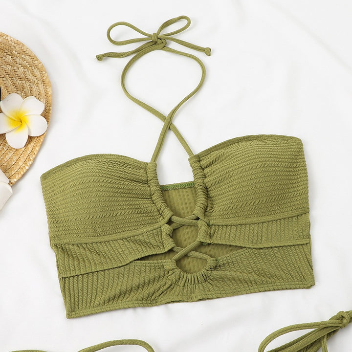 Dame højtaljet bikini-sæt med stilfuld cut-out og justerbare stropper Skovae