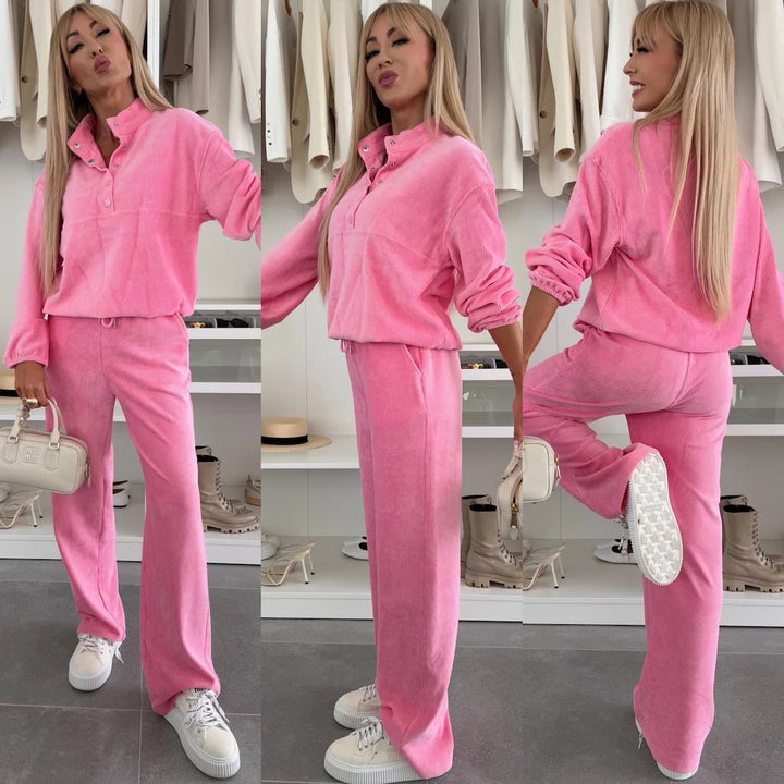 Dame Fleece-husdragt med knapliste Stilla