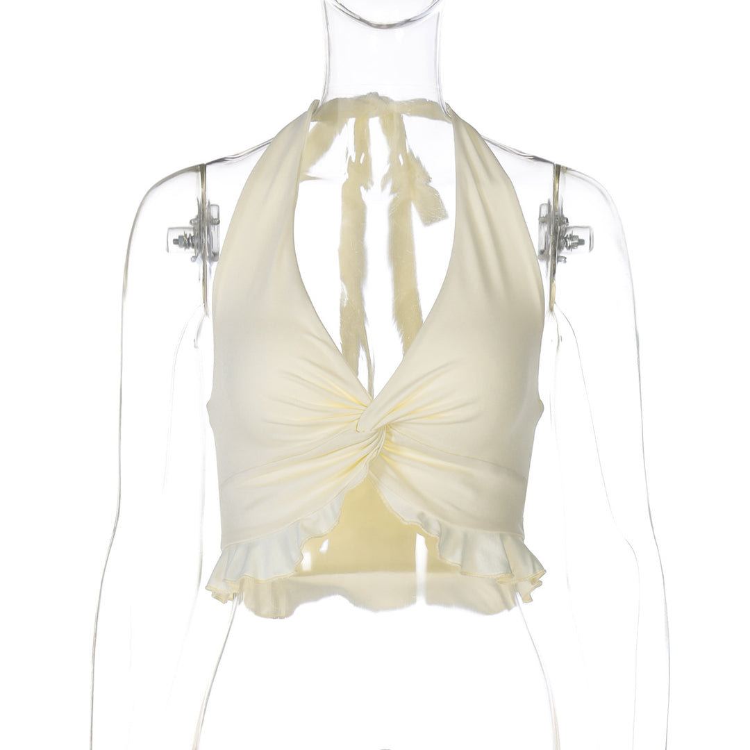 Damer Dekorativt Crop Top med rynket detalje Stilla