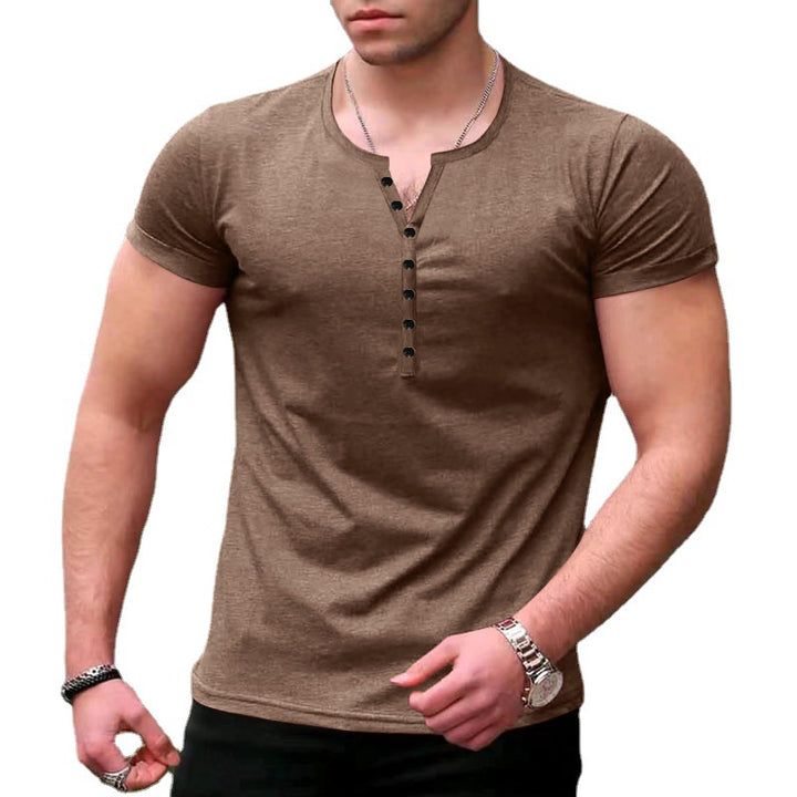 Herrer Fritid Kortærmet Henley T-shirt Stilla
