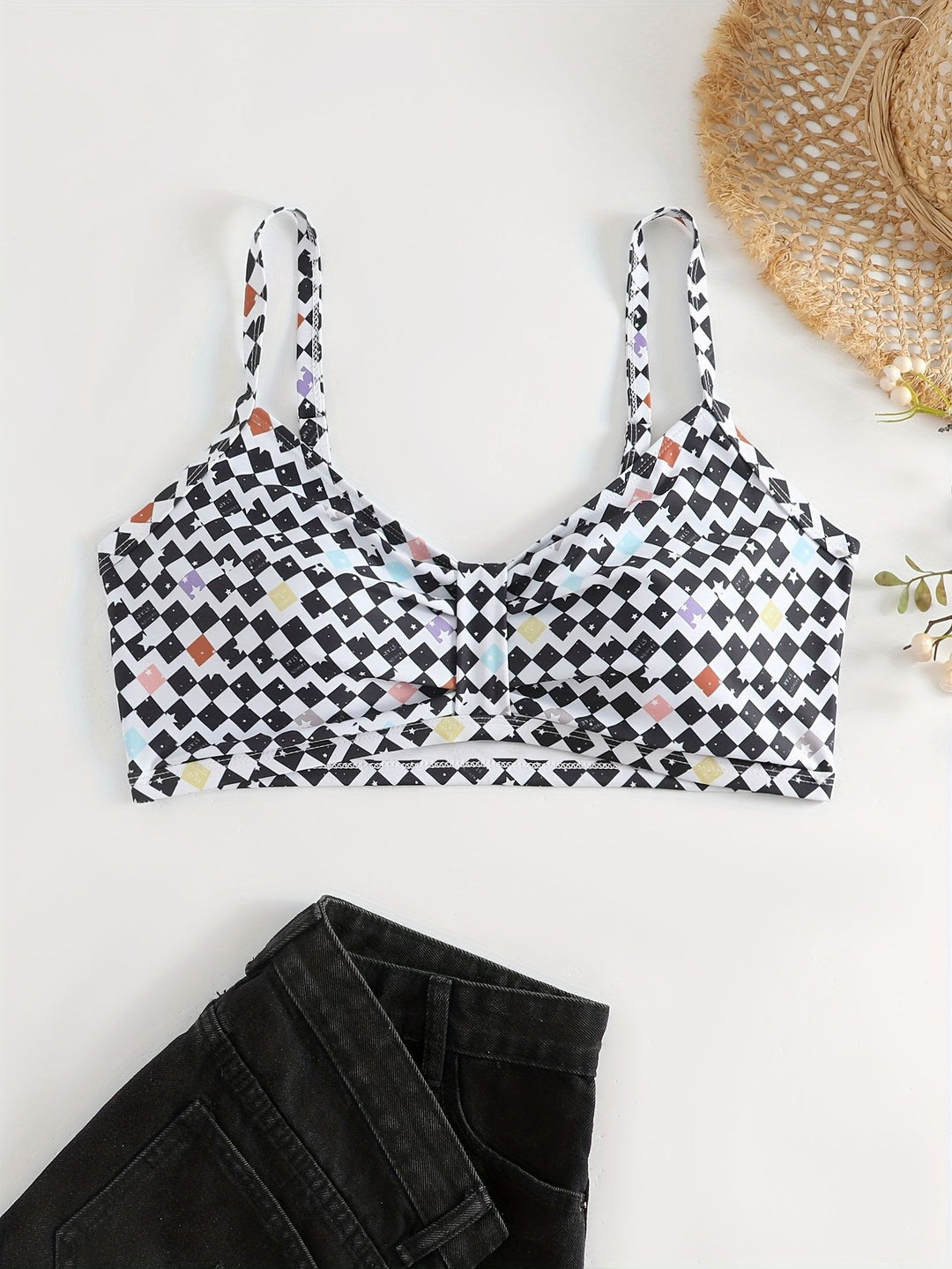 Dame Triangel-Bikini Top med moderne grafisk mønster Skovae