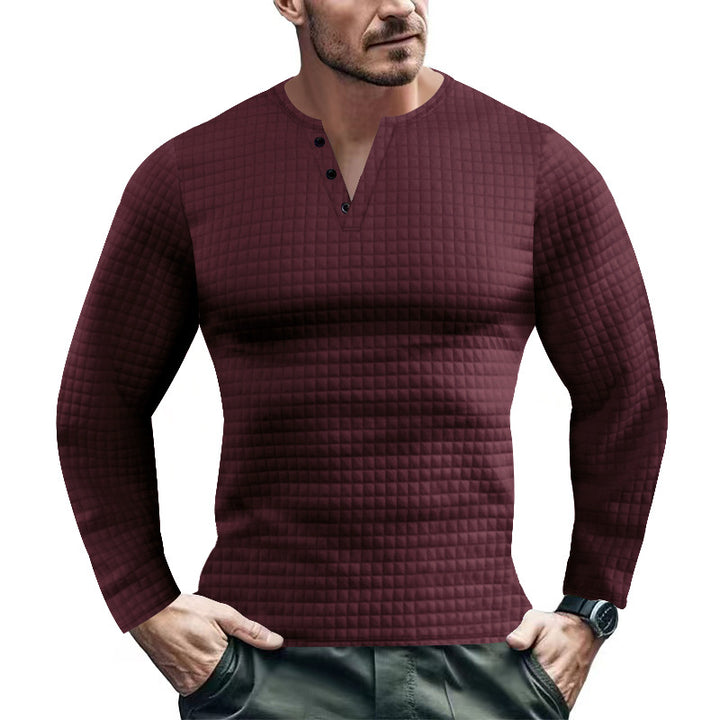 Herrer langærmet Henley-shirt med struktureret design Stilla