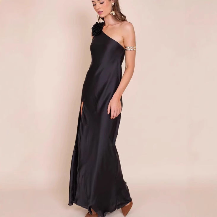 Femme One-Shoulder Satin Aftenkjole Stilla